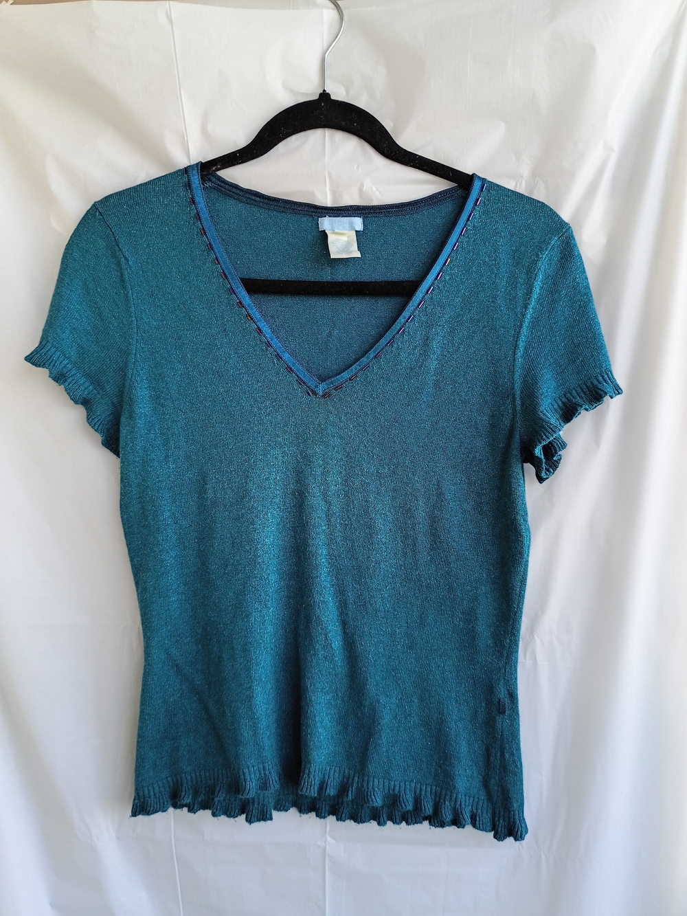 Vintage Urchin by Mark Eisen Silk Cashmere Blend Knit Top Medium Teal
